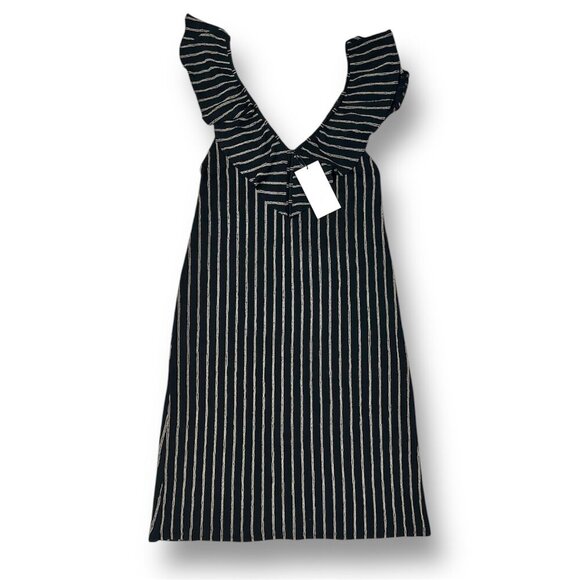 New Zara Size L Black Striped Ruffle V-Neck Midi Dress Sleeveless Open Back Boho - Picture 6 of 9